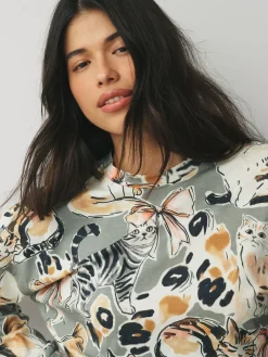 Clearance Next Long Sleeve Pyjamas Neutral Cat