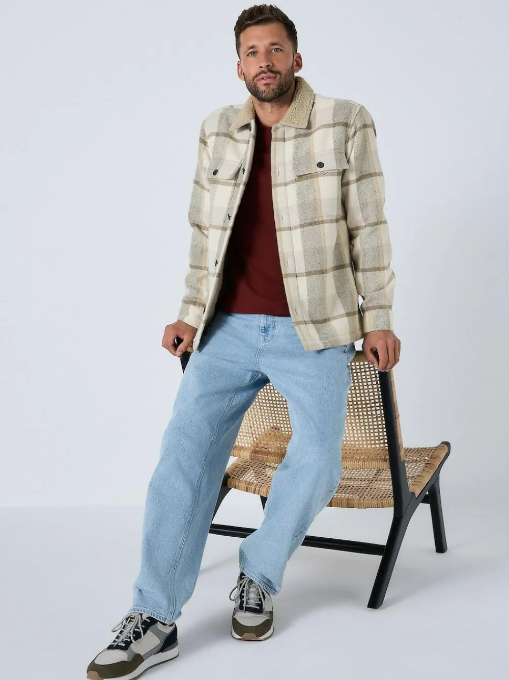 Clearance Next Neutral Check Borg Lined Shacket