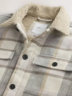 Clearance Next Neutral Check Borg Lined Shacket