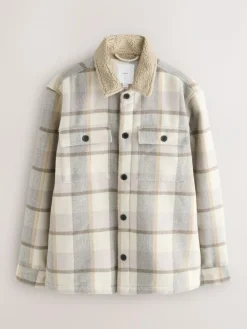 Clearance Next Neutral Check Borg Lined Shacket