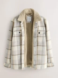 Clearance Next Neutral Check Borg Lined Shacket