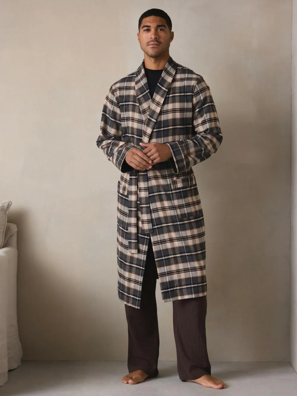 Clearance Next Neutral Check Woven Dressing Gown
