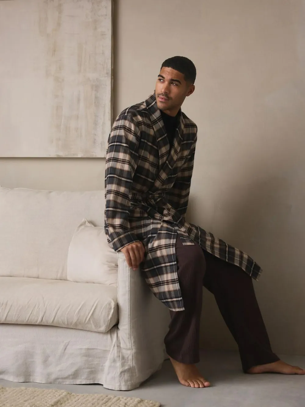 Clearance Next Neutral Check Woven Dressing Gown