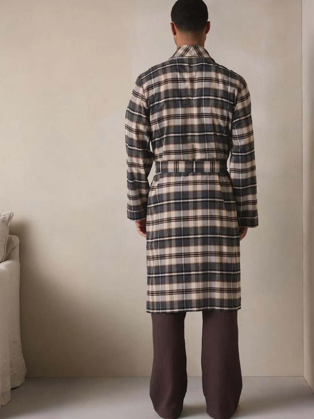 Clearance Next Neutral Check Woven Dressing Gown