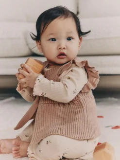 Sale Next Neutral Cherry Knitted Gilet, Long Sleeve Top and Leggings 3 Piece Set (0mths-3yrs)