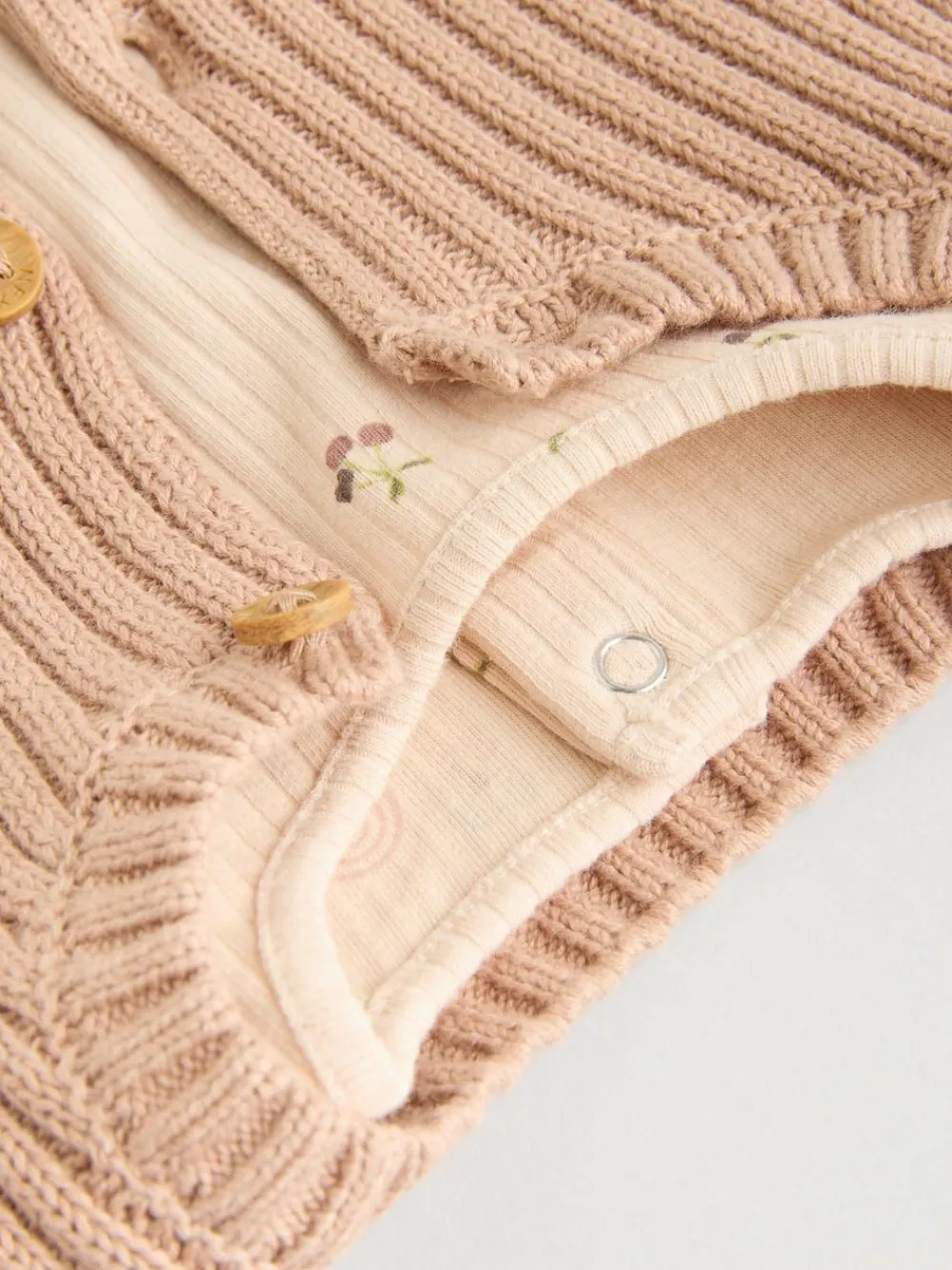 Sale Next Neutral Cherry Knitted Gilet, Long Sleeve Top and Leggings 3 Piece Set (0mths-3yrs)