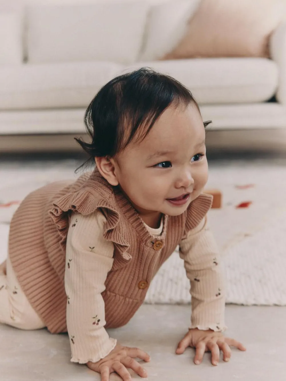 Sale Next Neutral Cherry Knitted Gilet, Long Sleeve Top and Leggings 3 Piece Set (0mths-3yrs)