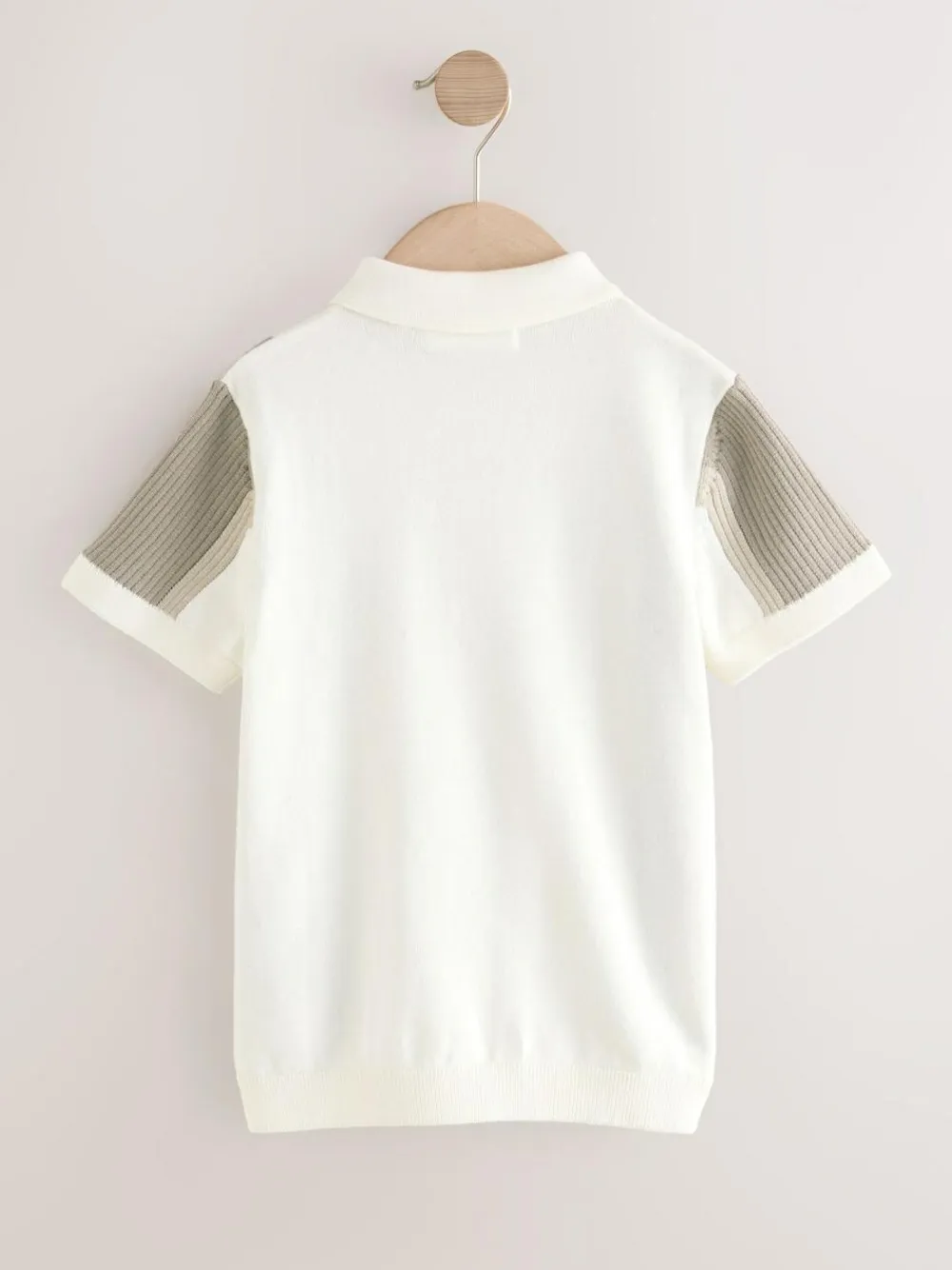 Outlet Next Neutral Colourblock Knitted Zip Neck Polo Shirt (3-16yrs)