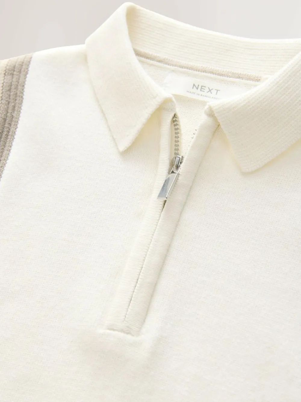 Outlet Next Neutral Colourblock Knitted Zip Neck Polo Shirt (3-16yrs)