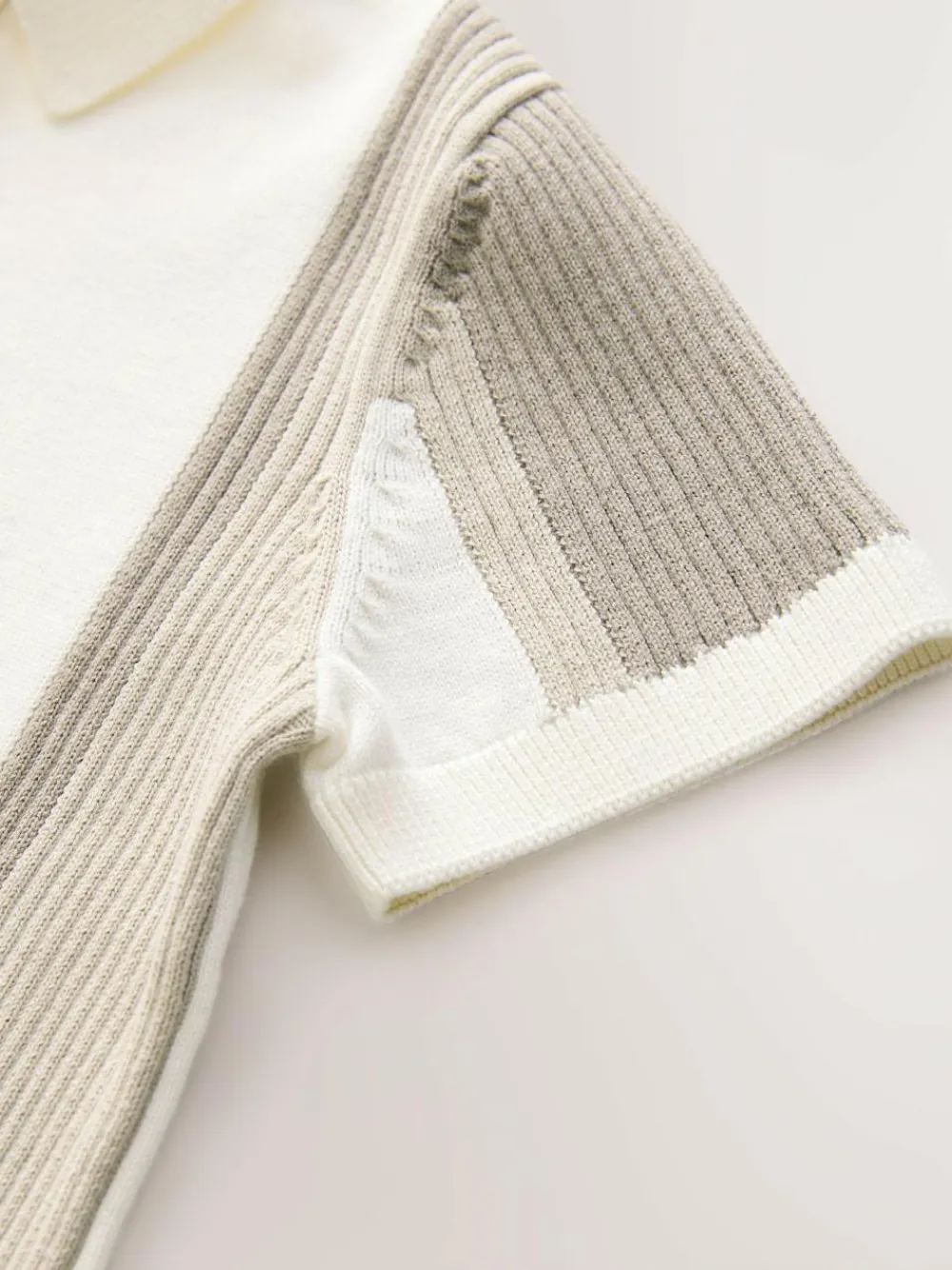 Outlet Next Neutral Colourblock Knitted Zip Neck Polo Shirt (3-16yrs)