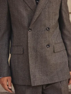 Hot Next Neutral Double Breasted Merino Wool Blend Suit Jacket