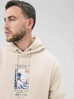Next Neutral Ecru Overhead Hoodie Hokusai Graphic License