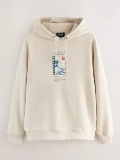 Next Neutral Ecru Overhead Hoodie Hokusai Graphic License