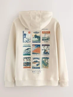 Next Neutral Ecru Overhead Hoodie Hokusai Graphic License