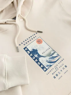 Next Neutral Ecru Overhead Hoodie Hokusai Graphic License