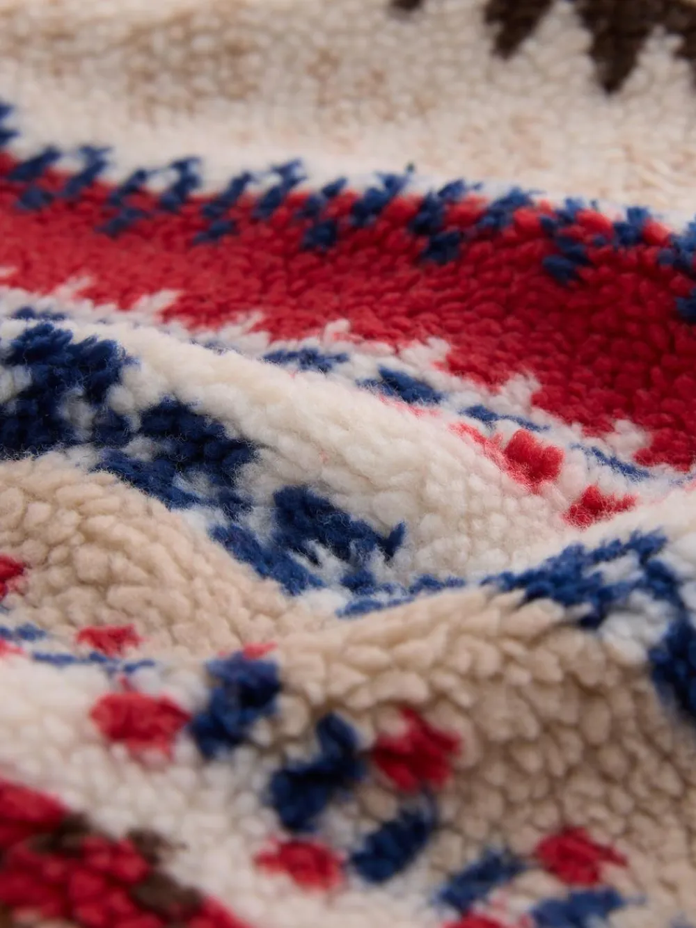 New Next Printed Fleece Popper Shacket Neutral Ecru/Red Fairisle