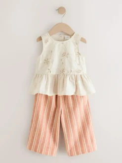 Sale Next Neutral Embroidered Blouse And Trousers Co-ord Set (3mths-8yrs)