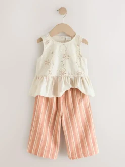 Sale Next Neutral Embroidered Blouse And Trousers Co-ord Set (3mths-8yrs)