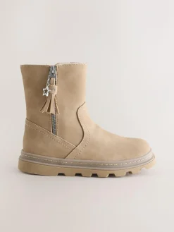 Hot Next Faux Fur Lined Tassel Boots Neutral