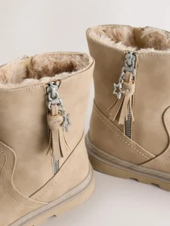 Hot Next Faux Fur Lined Tassel Boots Neutral