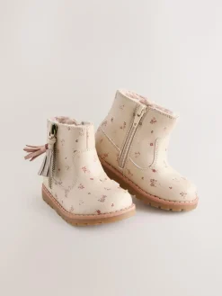 Sale Next Neutral Floral Standard Fit (F) Chelsea Zip Tassel Ankle Boots