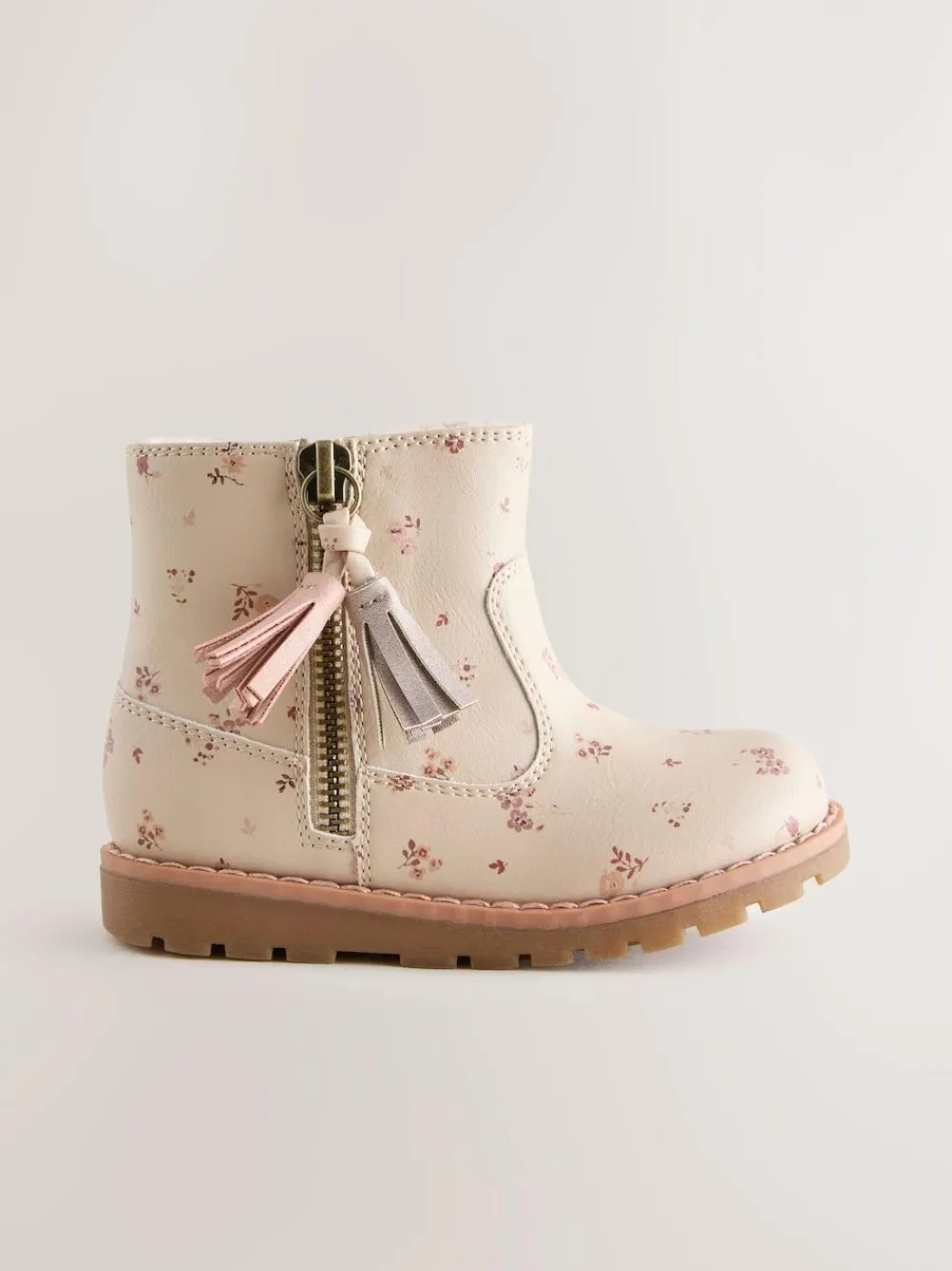 Sale Next Neutral Floral Standard Fit (F) Chelsea Zip Tassel Ankle Boots
