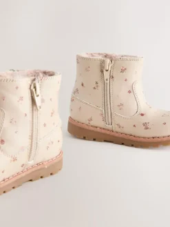 Best Next Neutral Floral Wide Fit (G) Chelsea Zip Tassel Ankle Boots