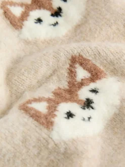 Sale Next Knitted Crew Neck Jumper (3mths-7yrs) Neutral Fox Print
