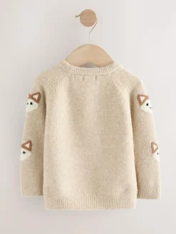 Sale Next Knitted Crew Neck Jumper (3mths-7yrs) Neutral Fox Print