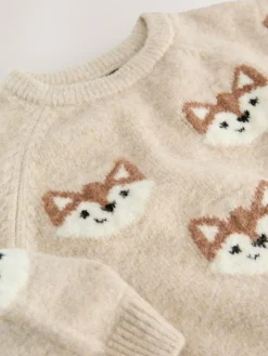 Sale Next Knitted Crew Neck Jumper (3mths-7yrs) Neutral Fox Print