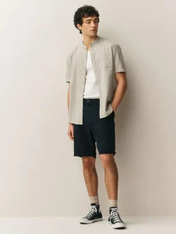 Next Grandad Collar Cotton Linen Blend Short Sleeve Shirt^ Shirts