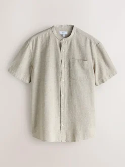 Next Grandad Collar Cotton Linen Blend Short Sleeve Shirt^ Shirts