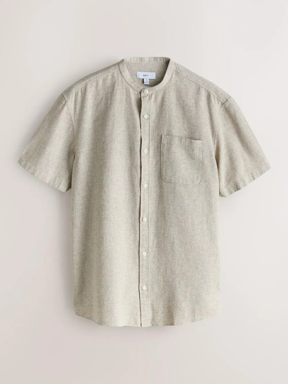 Next Grandad Collar Cotton Linen Blend Short Sleeve Shirt^ Shirts