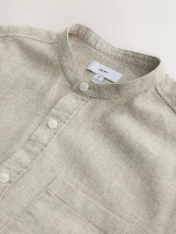 Next Grandad Collar Cotton Linen Blend Short Sleeve Shirt^ Shirts