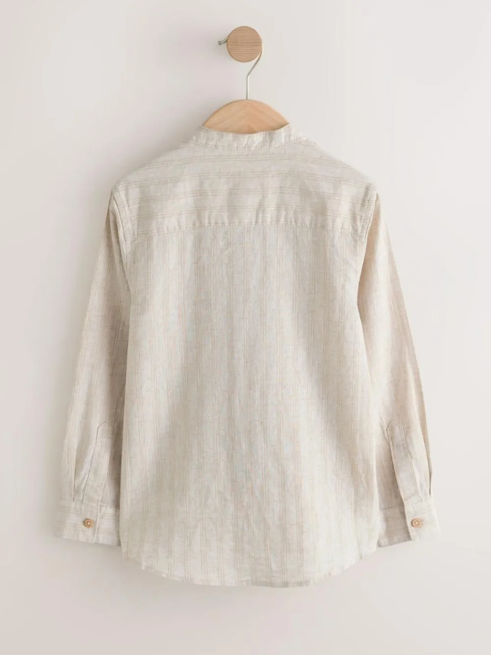New Next Neutral Grandad Collar Linen Mix Long Sleeve Shirt (3-16yrs)
