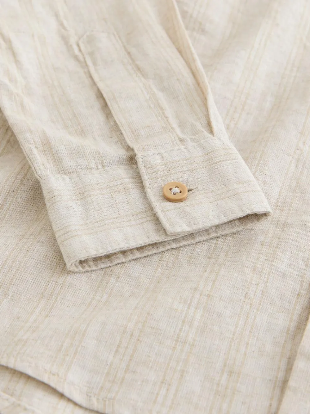 New Next Neutral Grandad Collar Linen Mix Long Sleeve Shirt (3-16yrs)