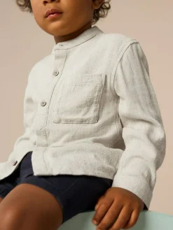 Hot Next Grandad Collar Linen Mix Shirt (3mths-7yrs) Neutral