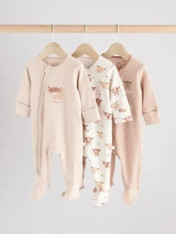 Next Neutral Hamish Baby 100% Cotton Sleepsuits 3 Pack (0mths-2yrs)^BOY Unisex|Nightwear