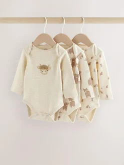 Clearance Next Neutral Hamish Long Sleeve Baby Bodysuits 3 Pack