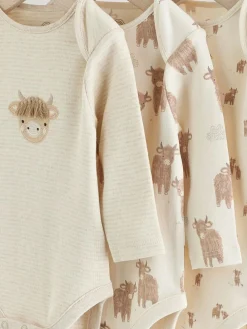 Clearance Next Neutral Hamish Long Sleeve Baby Bodysuits 3 Pack