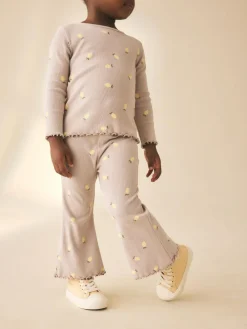 Next Neutral Lemon Print Rib Flare Leggings (3mths-7yrs)^ Pants & Leggings|Pants & Leggings