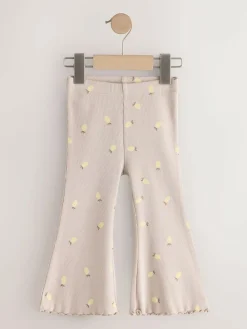 Next Neutral Lemon Print Rib Flare Leggings (3mths-7yrs)^ Pants & Leggings|Pants & Leggings