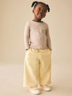 Next Neutral Lemon Print Rib Long Sleeve T-Shirt (3mths-7yrs)^ Newborn Clothing|Tops