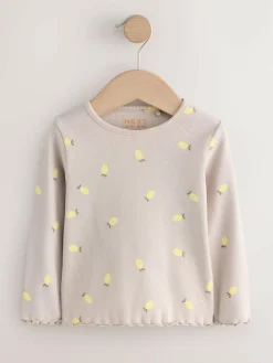 Next Neutral Lemon Print Rib Long Sleeve T-Shirt (3mths-7yrs)^ Newborn Clothing|Tops
