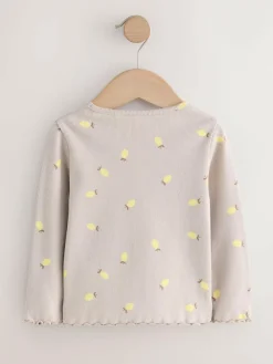 Next Neutral Lemon Print Rib Long Sleeve T-Shirt (3mths-7yrs)^ Newborn Clothing|Tops