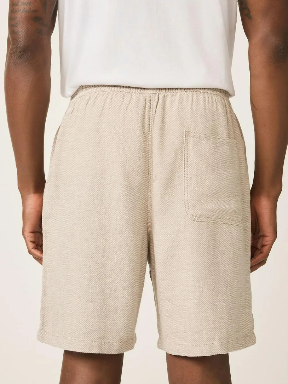 New Next Linen Blend Elasticated Waist Shorts Neutral