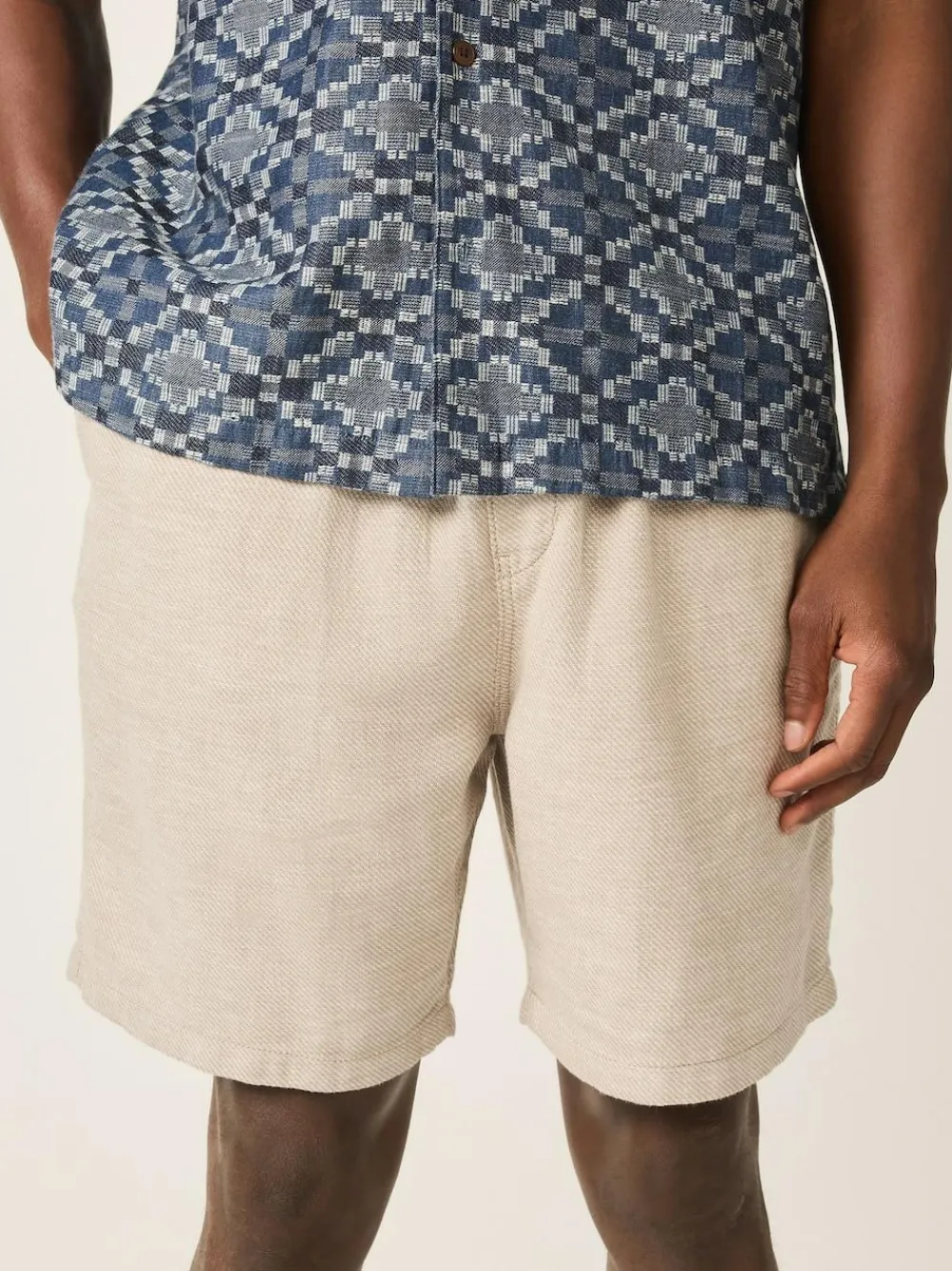 New Next Linen Blend Elasticated Waist Shorts Neutral