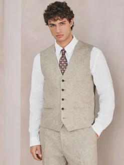 Online Next Linen Blend Texture Suit Waistcoat Neutral