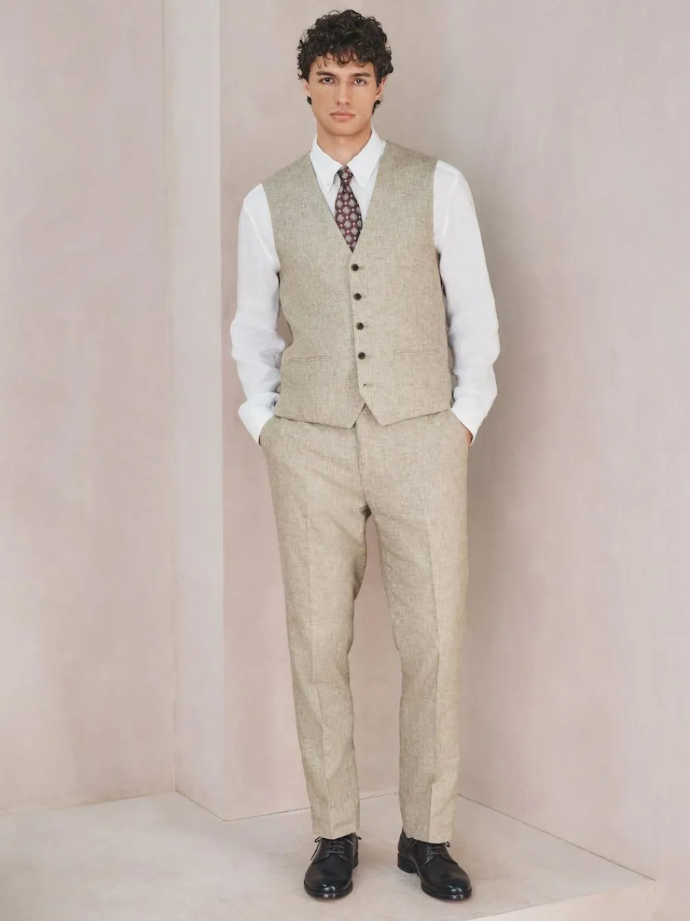 Online Next Linen Blend Texture Suit Waistcoat Neutral