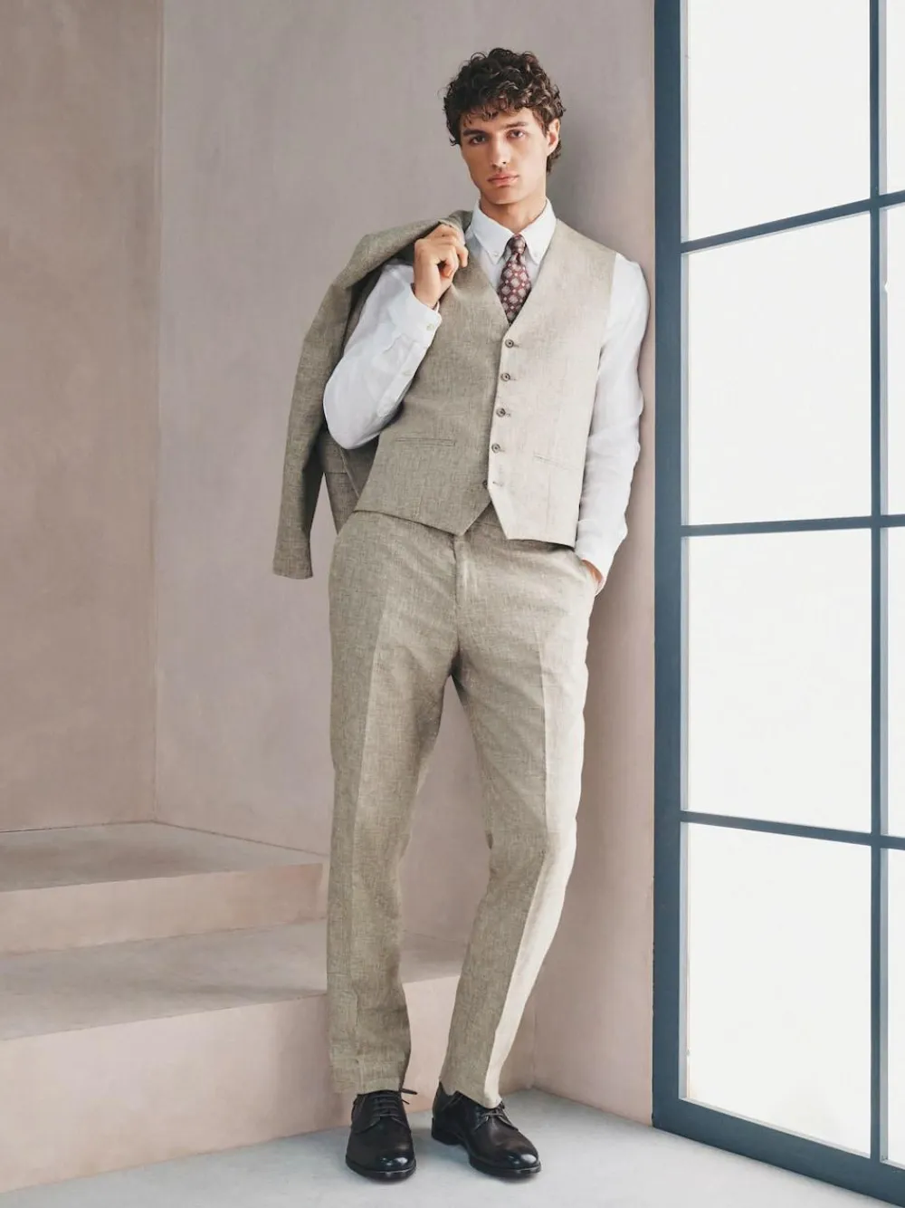 Online Next Linen Blend Texture Suit Waistcoat Neutral